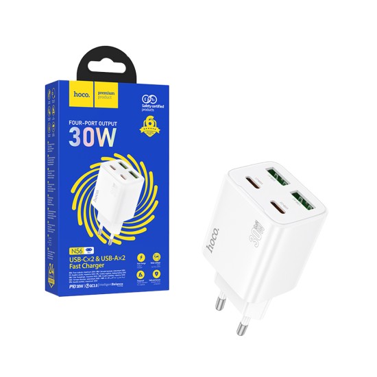 Hoco Adapter N56 Founder 4 Ports 2USB+2 Type-C 30W White